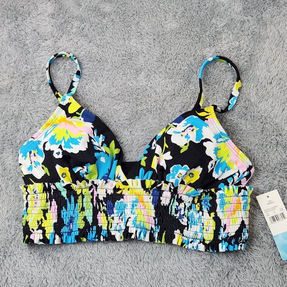 Beach Betty Bikini Top Womens Small Multicolored Floral Smocked Padded Cups - Picture 2 of 12